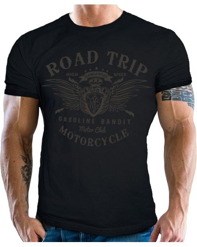 GASOLINE BANDIT® ® T-Shirt für Biker Racer Motorrad Fans: Road Trip - Schwarz