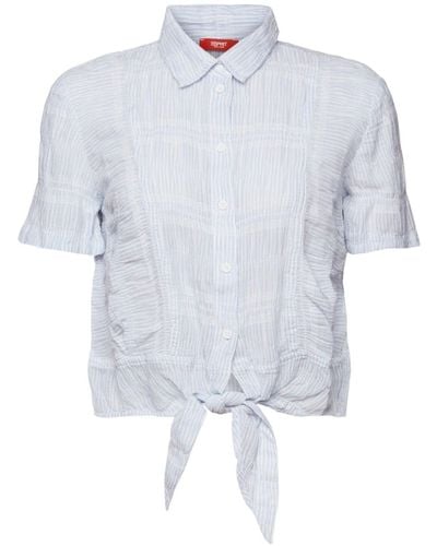 Edc By Esprit Kurzarmbluse Cropped-Hemd mit Binde-Detail - Weiß