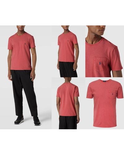 Ralph Lauren POLO VINTAGE LINO COTTON POCKET TEE T- Shirt Slim Fi - Rot