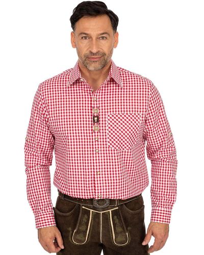 OS-Trachten Trachtenhemd Karo Langarmhemd FREISING rot (Regular Fit)