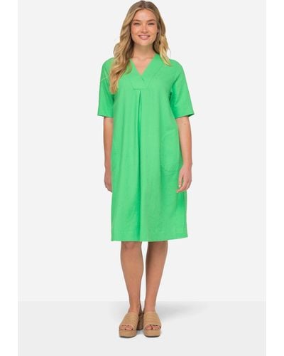 Laurasøn Jerseykleid Leinenmix-Kleid A-Line V-Ausschnitt Halbarm - Grün