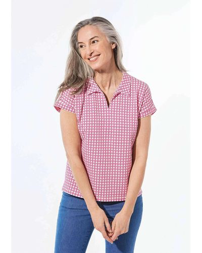 Goldner T- Shirt mit dezentem Jacquard - Pink