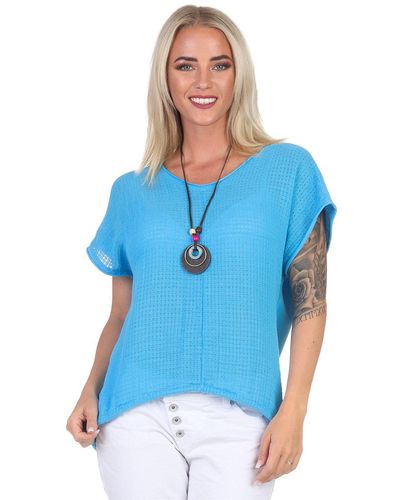 Mississhop Kurzarmshirt Modebewusst & Komfortabel: 100 % Baumwoll-Shirt mit Kette M. 386 - Blau