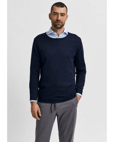 SELECTED Rundhalspullover ROME KNIT - Blau