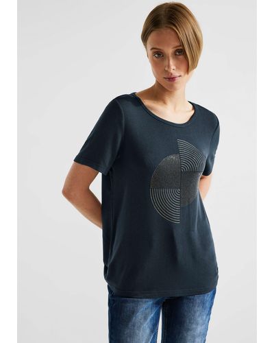 Street One T-Shirt mit schimmerndem Artwork-Print - Blau