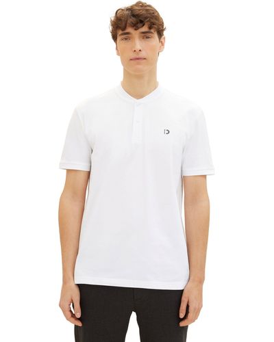 Tom Tailor Poloshirt mit Bomberkragen/Stehkragen und Logoprint - Weiß
