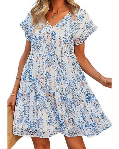 Lovolotti Sommerkleid Kleid LO-KLDE-L01 Kleider Blumenkleid Dress Blusekleid Freizeitkleid Strandkleid - Blau