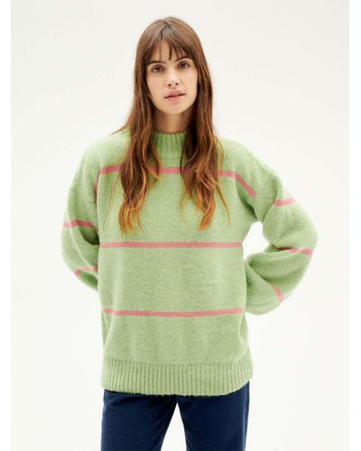 Thinking Mu Rundhalspullover Parrot Green Madi Stripes Knitted Sweater - Grün