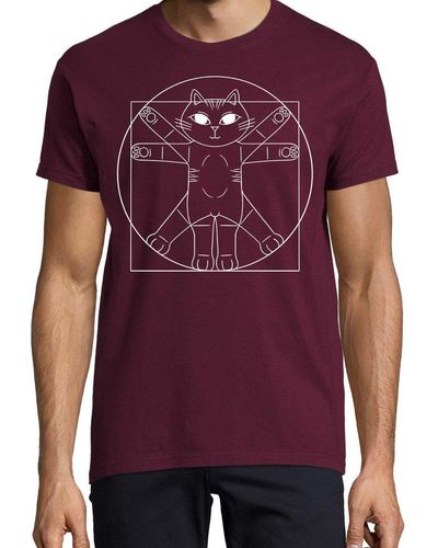 Youth Designz Print- Da Vinci Katze T-Shirt mit lustigen Logo - Lila
