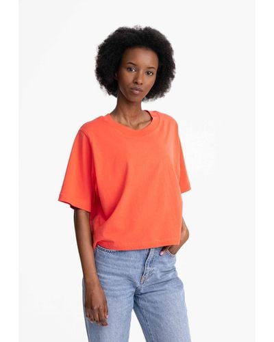 Mela Kurzarmshirt Cropped T-Shirt DESNA Rippbündchen - Orange