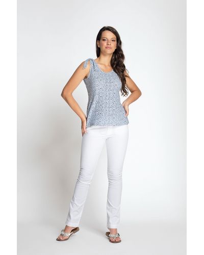 modee Shirttop in femininer Blümchen-Optik und Schulterpartie zum Binden - Weiß