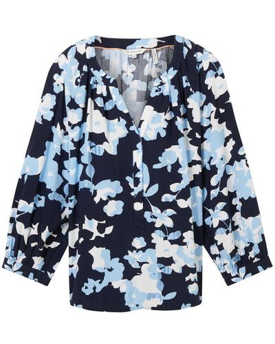 Tom Tailor Blusenshirt feminine print blouse, blue cut floral design - Blau