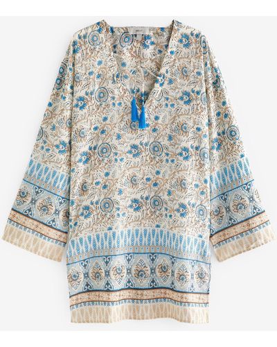 Next Strandkleid Kaftan-Kleid mit kurzen Ärmeln (1-tlg) - Blau