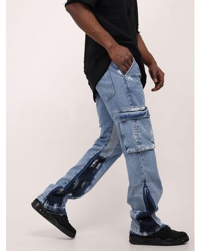 DENIM HOUSE Loose-fit- t Boot-Cut Cargo Jeans mit Farbeffekten Blau W29/L34