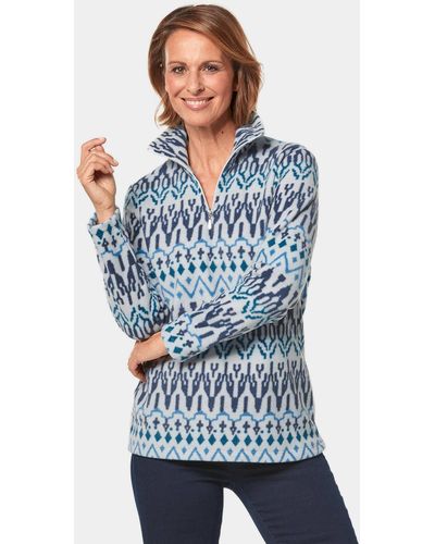 Goldner Sweater Kurzgröße: Kuschelig warmer Fleece-Troyer - Blau