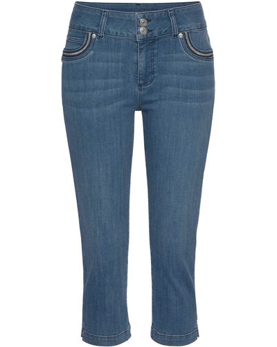 Lascana Caprijeans mit verzierten Taschen, elastische 7/8-Jeans aus Baumwolle - Blau