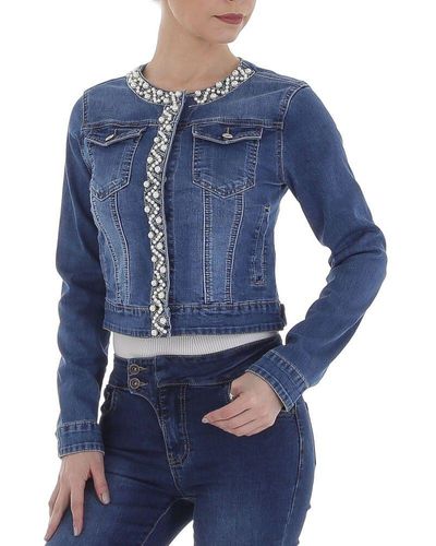 Ital-Design Freizeit Perlen Stretch Jeansjacke in Blau