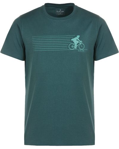 Elkline T-Shirt Bin Unterwegs Kurzarm Bike Fahrrad Print Baumwolle - Grün