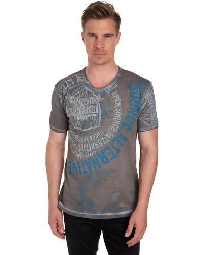 Rusty Neal T-Shirt mit Strasssteinen und Frontprint - Grau