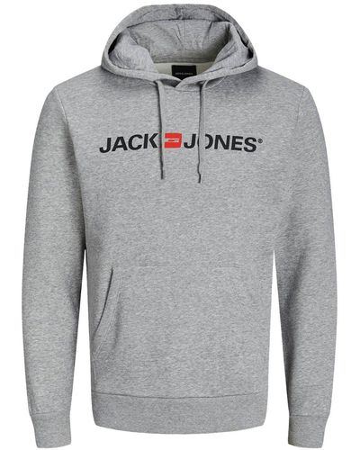 Jack & Jones Kapuzensweatshirt JJ Ecorp Old Logo Sweat Hood mit Markenschriftzug - Grau