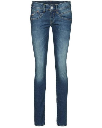 Herrlicher Stretch- Gila Organic Slim Jeans mit seitlichem Keileinsatz aus Candiani Denim - Blau
