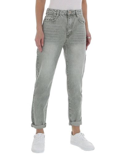 Ital-Design Mom- Freizeit Used-Look High Waist Jeans in Hellgrün - Grau