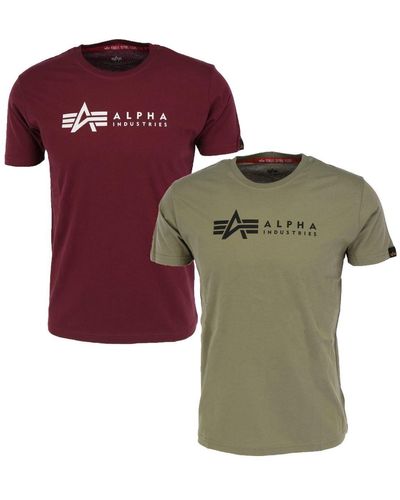 Alpha Industries Industries Print-Shirt Alpha Label T Pack (2-tlg) - Rot