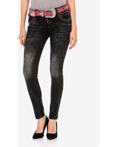 Cipo & Baxx Slim-fit-Jeans mit rockigen Nietendetails - Schwarz