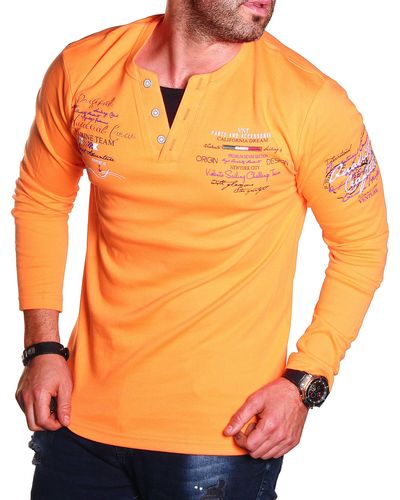 Violento Langarmshirt Henley 2 in 1 Shirt Longsleeve V-Kragen Sweatshirt Pulli - Orange