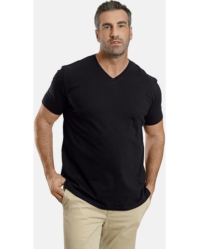 Charles Colby T-Shirt EARL MILLS schlicht mit V-Neck (2er-Pack) - Schwarz