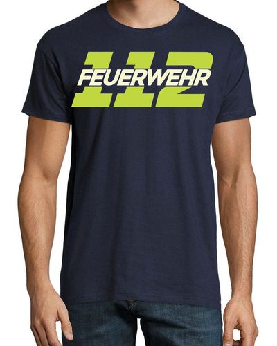 Youth Designz Print- 112 Feuerwehr T-Shirt mit lustigen Logo - Blau