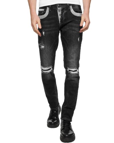 Rusty Neal Straight-Jeans YOKOTE mit farblich abgesetzten Details - Weiß