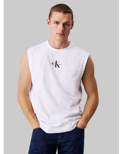 Calvin Klein T-Shirt MONOLOGO SLEEVELESS TEE mit Markenlabel - Weiß