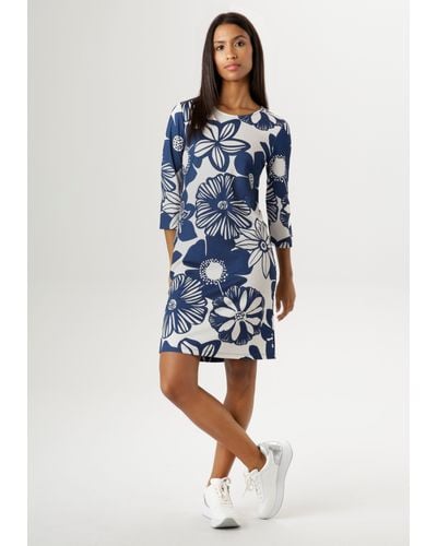 Aniston SELECTED Jerseykleid mit großem Blütendruck - Blau