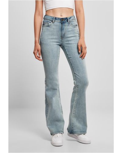 Urban Classics Bequeme Jeans Ladies High Waist Flared Denim Pants (1-tlg) - Blau