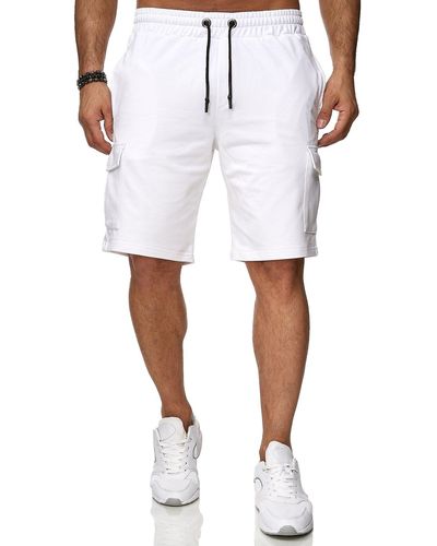 Reslad Kurze Bermuda Shorts Sport-Hose (1-tlg) Sweatshorts Jogginghose mit Cargo-Taschen - Weiß