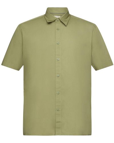 Edc By Esprit Kurzarmhemd Kurzärmeliges Hemd aus nachhaltiger Baumwolle - Grün