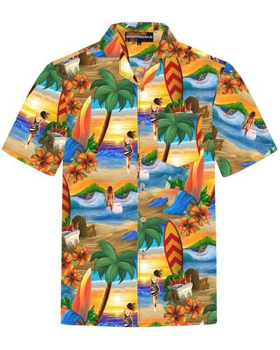 Hawaiihemdshop.de .de Hawaiihemd Hawaiihemdshop Hawaii Hemd Baumwolle Kurzarm Strand Shirt - Blau
