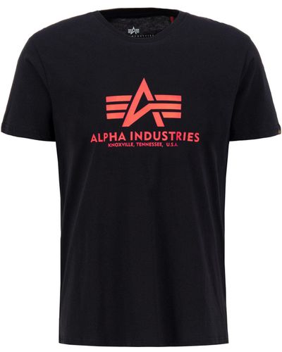 Alpha Industries Men - -Shirts Basic T-Shirt Neon Print - Schwarz
