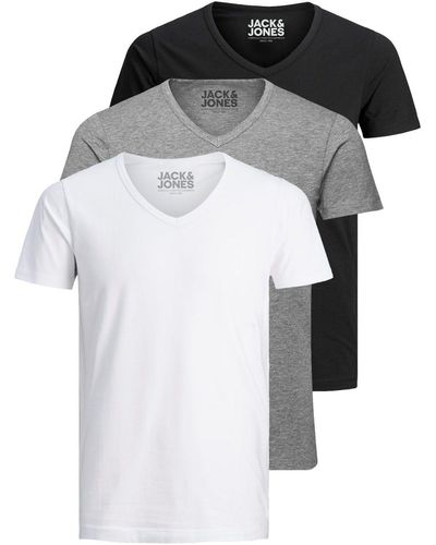 Jack & Jones T-Shirt Basic V-Neck (3-tlg., 3er Pack) etwas länger geschnitten, nicht zu kurz - Schwarz