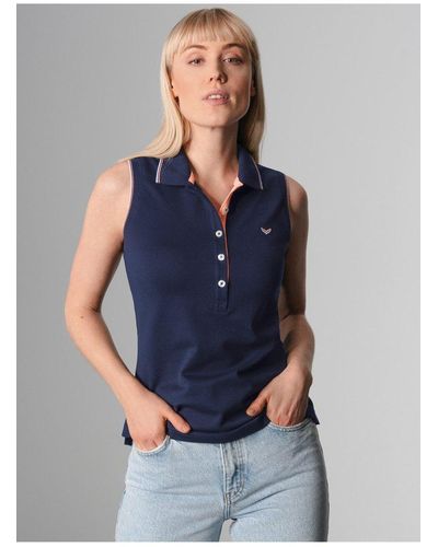 Trigema Shirttop Ärmelloses Poloshirt mit kontrastfarbigen Akzenten (1-tlg) - Blau
