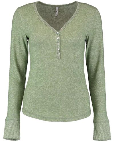 Hailys T- Meliertes Shirt Elastischer Slim Fit Longsleeve mit V-Ausschnitt 7067 in Grün