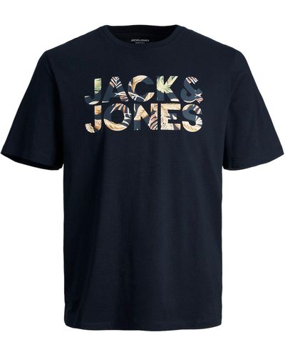Jack & Jones Print-Shirt JJEJEFF Corp Logo Tee SS O-Neck SN mit großem Markenprint - Blau