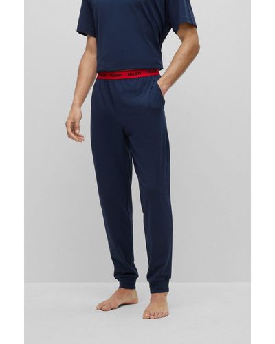 HUGO Pyjamahose Linked Pants mit kontrastfarbenen Logo-Elastikbund - Blau
