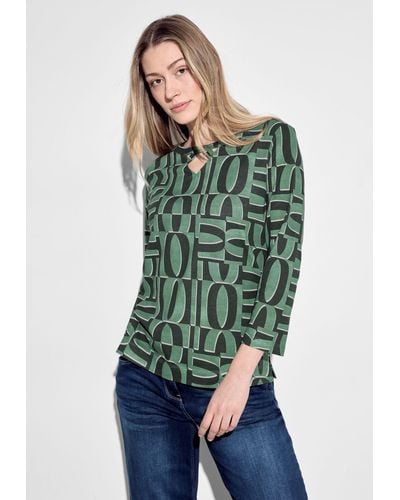 Cecil T-Shirt aus softem Materialmix - Grün