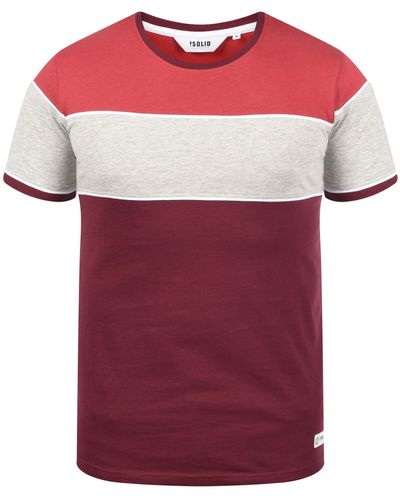 Solid Rundhalsshirt SDCody T-Shirt in Colorblocking-Optik - Rot