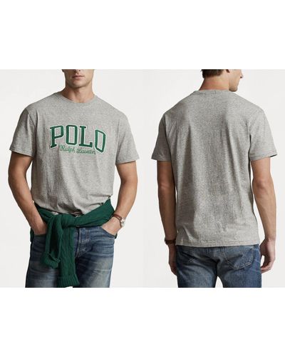 Ralph Lauren POLO 90s Big Logo Retro Tee T- Shirt Classic Fit Pur - Grau
