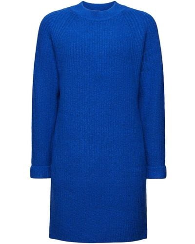Esprit Strickkleid Minikleid aus Rippstrick - Blau