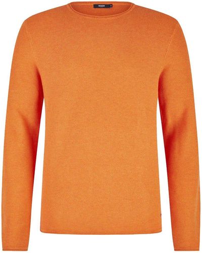 Hechter Paris Rundhalspullover in schlichter Unifarbe - Orange