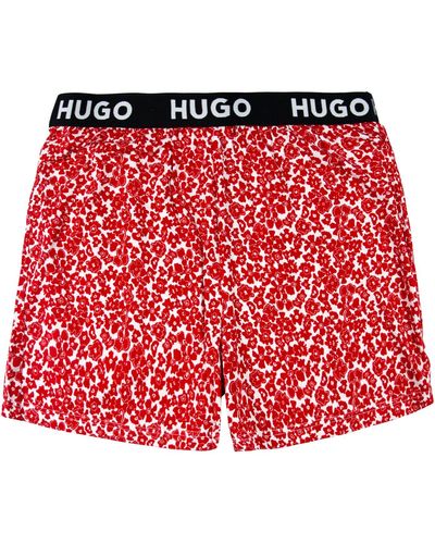 HUGO Pyjamashorts Unite Shorts Printed sichtbarem Bund mit Marken-Logos - Rot